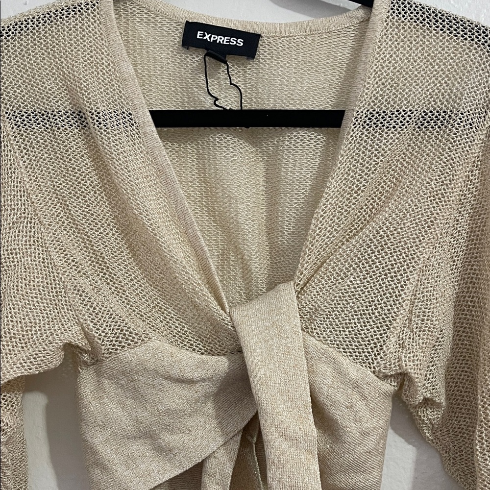 Express Beige Tie-Front Blouse - Picture 2 of 3